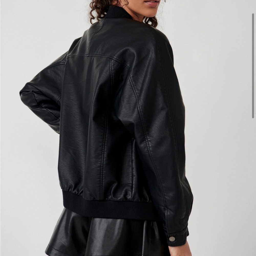 Free People Wild Rose Vegan Leather Bomber Jacket - Picture 6 of 8